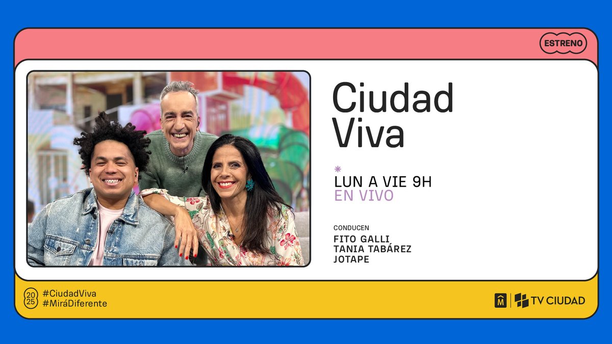 TVCIUDADuy's tweet photo. Lunes 💪🏽
Hoy en #TVCiudad
🐣 7 y 16:30h #PaseoAnimado
📰 8, 13 y 18:30h #MVDNoticias • En vivo
🧉 9h #CiudadViva • En vivo
🎧 11:30h #AsiLasCosas • Streaming
🎧 14h #Programastenemostodos • Streaming
🌆 17:30h #MiraMontevideo
🧐 20h #LadoB • En Vivo
🚌 21h #DeidayVuelta • En Vivo
⚽️ 22h #DelFutbolsehablaasi • Estreno
📹 23h #CorreCámara
Seguí @TVCIUDADuy 📺#MiráDiferente