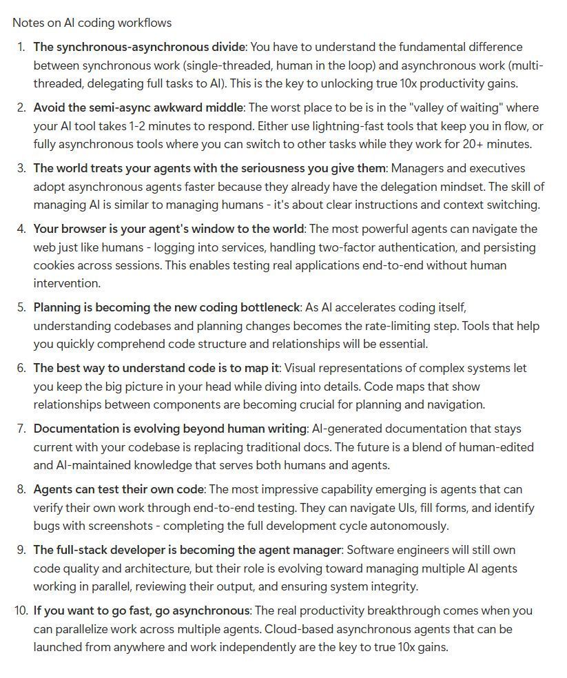 Stop waiting for your AI to respond.

The worst place to be: the "valley of waiting" where your tool takes 1-2 minutes to respond. Either go lightning-fast to stay in flow, or fully async where you can switch tasks.

Key takeaways from <a href="/silasalberti/">Silas Alberti</a> (<a href="/cognition/">Cognition</a>) session on the