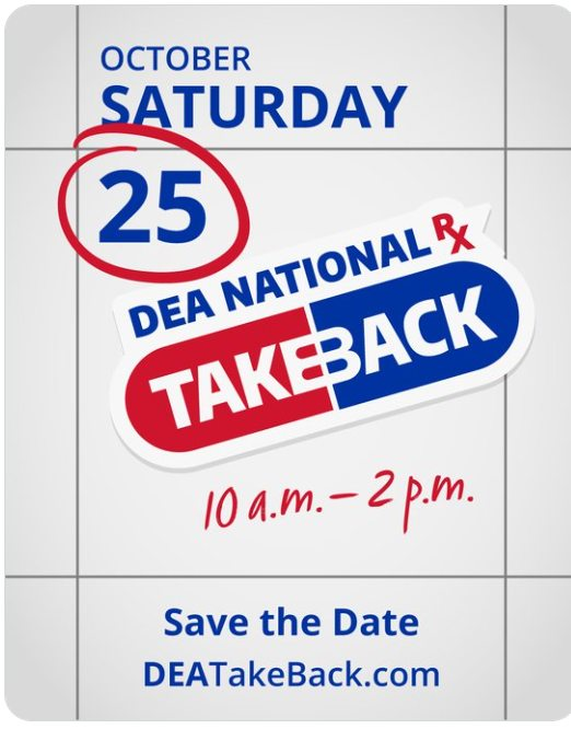 Tomorrow is National Rx Take Back Day. Everyone is encouraged to clean out their medicine cabinets and dispose of unneeded medications safely and conveniently at a local drop box. You can find one close to you on dea.gov/takebackday or odcp.ky.gov/Pages/Prescrip… 
#SafeDisposal