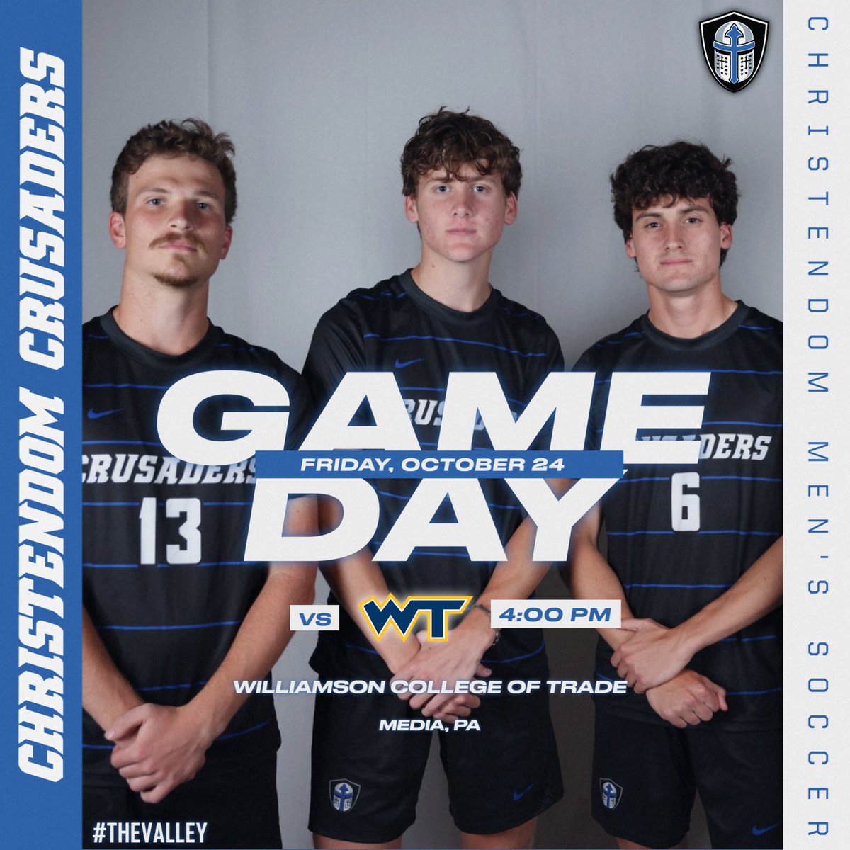 🚨GAMEDAY🚨
The Crusaders take on ESAC opponent, Williamson College of Trades today!
⚽️🔵⚪️
#THEVALLEY