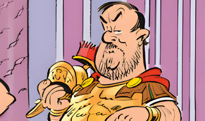 chortle's tweet photo. Ricky Gervais makes a cameo in Asterix | Comedian immortalised as a centurion called Extraneus 

 https://t.co/oz20o4NPYH https://t.co/kJmt09gB1l