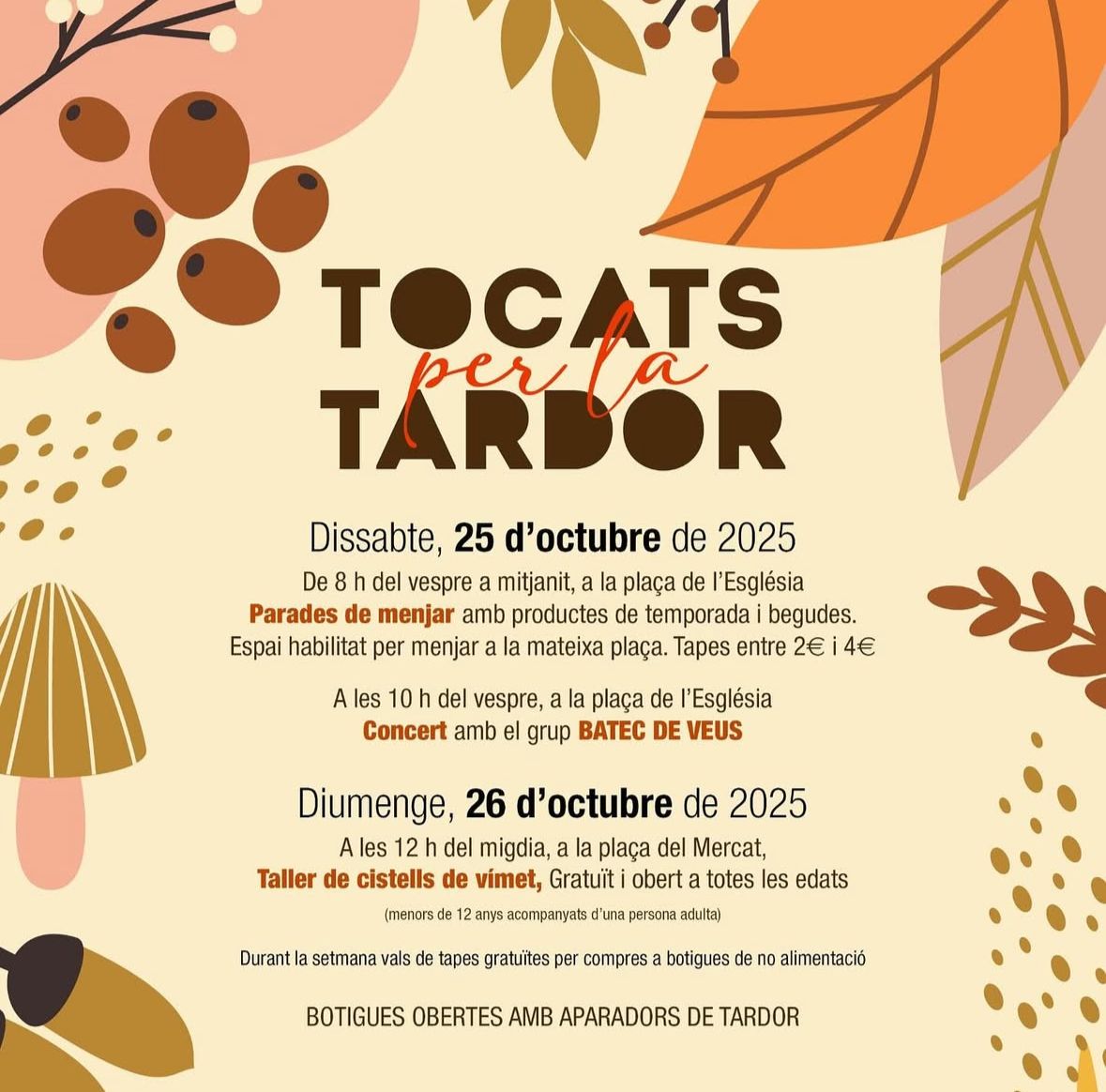 🍁 #TocatsPerLaTardor

Demà dissabte 25/10 a partir de les 20 h, serem a la Pça. de l'Església de Prats amb <a href="/BotiguersPrats/">Unió de Botiguers de Prats de Lluçanès</a> oferint mini hamburgueses amb salsa casolana de bolets 🍄 

Vine a tastar-les i a passar un vespre de bona teca, música i cuina de tardor 🍽️🎶