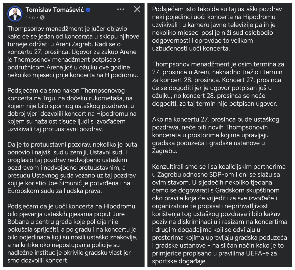 Thompson na svakom svojem koncertu izvodi svoju najpoznatiju i najpopularniju pjesmu, budnicu iz vremena Domovinskog rata - Bojnu Čavoglave. Bojna Čavoglave počinje pozdravom 'Za dom spremni'. Vjerujem da svatko tko imalo prati glazbu, Thompsona, ili je samo 'lovac na ustaše', to