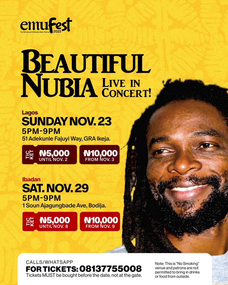 Beautiful_Nubia's tweet image. If you haven&apos;t been here before, you&apos;re missing a lot.

✅️Sumptuous Music (of course!)
✅️Great Food
✅️Fresh Palmwine &amp;amp; other drinks
✅️Colourful Merchandise (Arts &amp;amp; Crafts)
✅️Beautiful Nubia&apos;s Books, CDs, USBs, T-Shirts, etc.
✅️Joyful Community

You&apos;ll be happy here!
