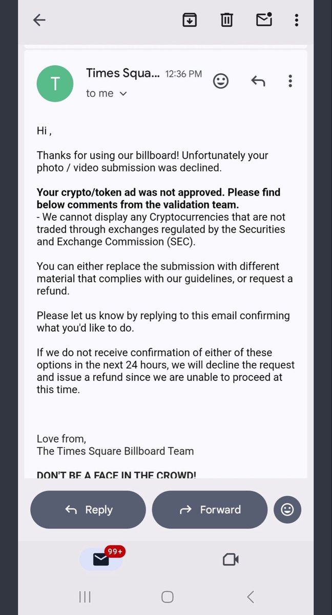 Gold_XAU_'s tweet image. Will you act before retail, or let them beat you at your own game?

We were supposed to have our spot on Times Square billboards (circled one), but apparently,

“We cannot display any cryptocurrencies that are not traded through exchanges regulated by the SEC.”

We tried another…