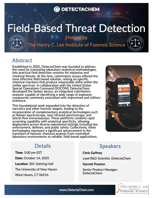 BKammrath's tweet image. A huge thank you to @DetectaChem’s Chris Gaffney and Garrett Preston for joining us last week at the Henry C. Lee Institute &amp;amp; the University of New Haven!

#ForensicScience #FieldDetection #PortableSpectroscopy #ThreatDetection