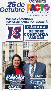 Este 26 de octubre los invito a votar con el corazón 💖
Con el apoyo del Dr. <a href="/GNavasTalero/">Germán Navas Talero</a> y el cariño de la gente,
¡vamos a ganar juntos! 🌻
Soy Deisdre Constanza Vargas, candidata a la Cámara por Bogotá #13 🍀
#cuidaresunderecho