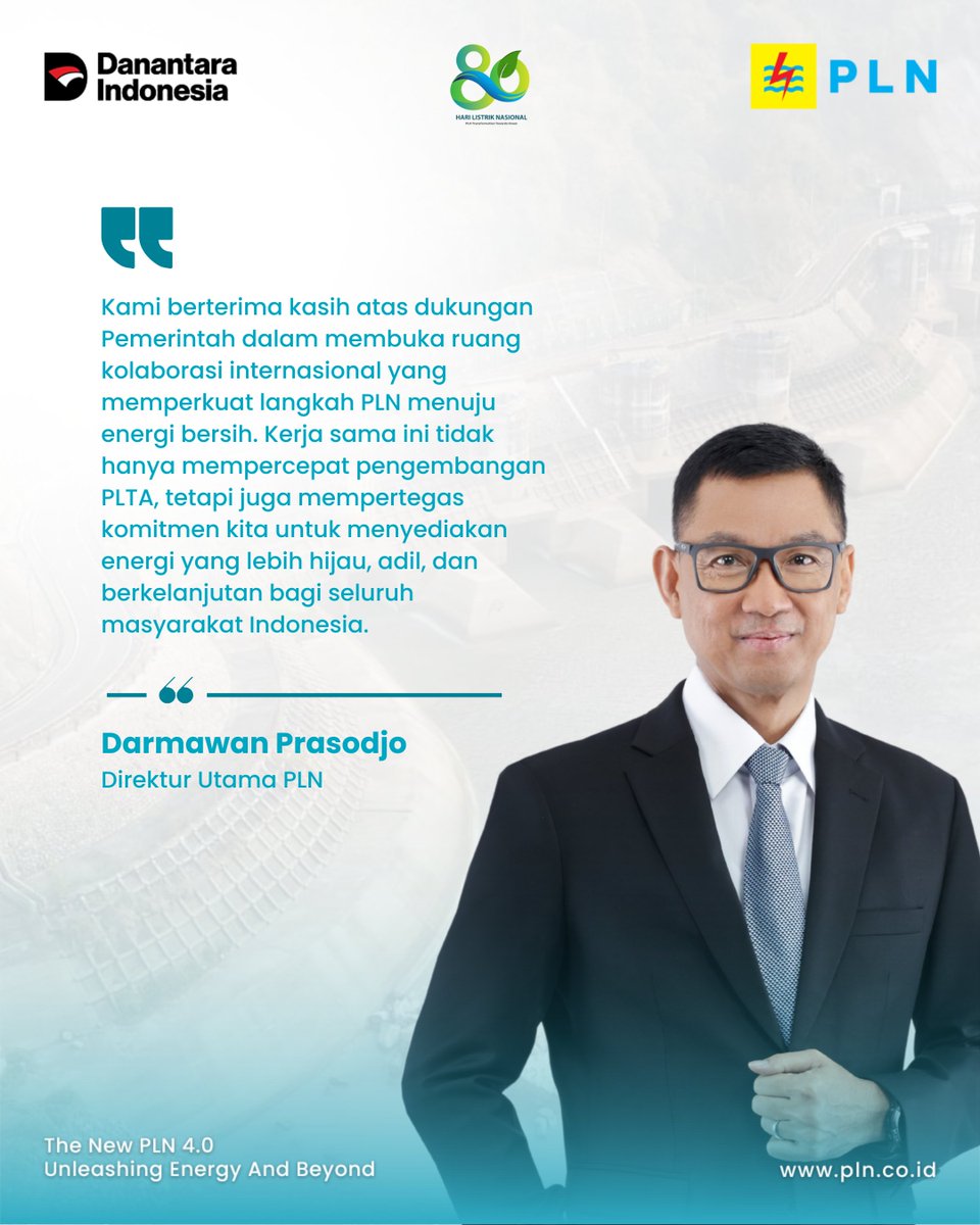 _pln_id's tweet photo. Langkah strategis ini menjadi tonggak penting dalam mempercepat pemanfaatan potensi energi air nasional dan mewujudkan swasembada energi nasional.
#PLNuntukIndonesia #PLNUntukSemua #PLTA https://t.co/t4dksg7I3v