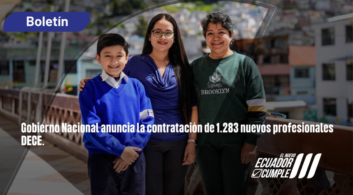 Educacion_Ec's tweet photo. [BOLETÍN] Como parte del proceso de fortalecimiento institucional, anunciamos el inicio de la cuarta fase de contratación de 1.283 nuevos profesionales de los Departamentos de Consejería Estudiantil (DECE) 👩🏻‍🏫👨🏻‍🏫. El propósito es ampliar la presencia de estos equipos en más instituciones educativas fiscales del país. 🤝🏫

📰 Conoce más detalles ➡️ https://t.co/XHqmfEsKSc

#ElNuevoEcuadorCumple