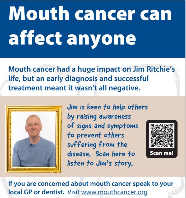 NHSOHI's tweet photo. 💙Jim’s Story, this #MouthCancerActionMonth we’re proud to share Jim’s inspiring journey. Jim is a local mouth cancer survivor. Watch his powerful video here: https://t.co/r0XAAQT22L 
💙Let’s spread awareness and save lives.
#BeMouthAware #MouthCancer #EarlyDetectionSavesLives https://t.co/iTwlRpZ62C
