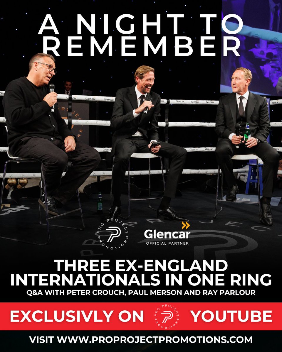 proprojectpro's tweet image. Three Ex-England internationals in one ring.

Peter Crouch, Paul Merson, and Ray Parlour sat down for an A Night to Remember Q&amp;amp;A.

This was not part of the live stream, you can only watch it on the Pro Project Promotion YouTube channel.