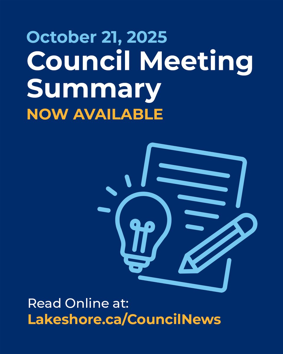 🙋🏾‍♀️Miss Tuesday night's Council meeting?
Check out the new Council meeting summary online at the link below:
lakeshore.ca/news/posts/cou…

Plus, read the latest Council news online at Lakeshore.ca/CouncilNews