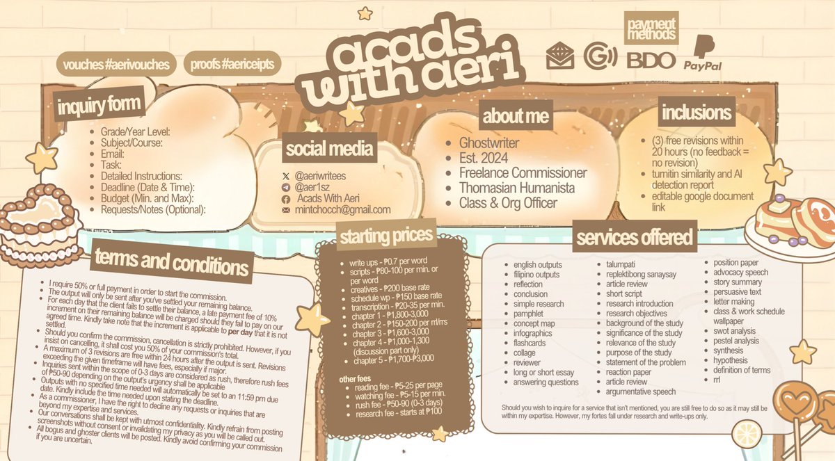 aeriscribbles's tweet image. 𝖻𝗋𝖾𝗐𝗂𝗇𝗀 𝖼𝗋𝖾𝖺𝗍𝗂𝗏𝗂𝗍𝗒, 𝗈𝗇𝖾 𝗉𝗋𝗈𝗃𝖾𝖼𝗍 𝖺𝗍 𝖺 𝗍𝗂𝗆𝖾 ☕️

[ 🍰 ] feeling a little burnt out from all the deadlines? ( ˘͈ ᵕ ˘͈♡) let aeri help lighten your workload .ᐟ

ꕤ*.ﾟfreshly baked research &amp;amp; write-ups are made daily that guarantee comfort through…