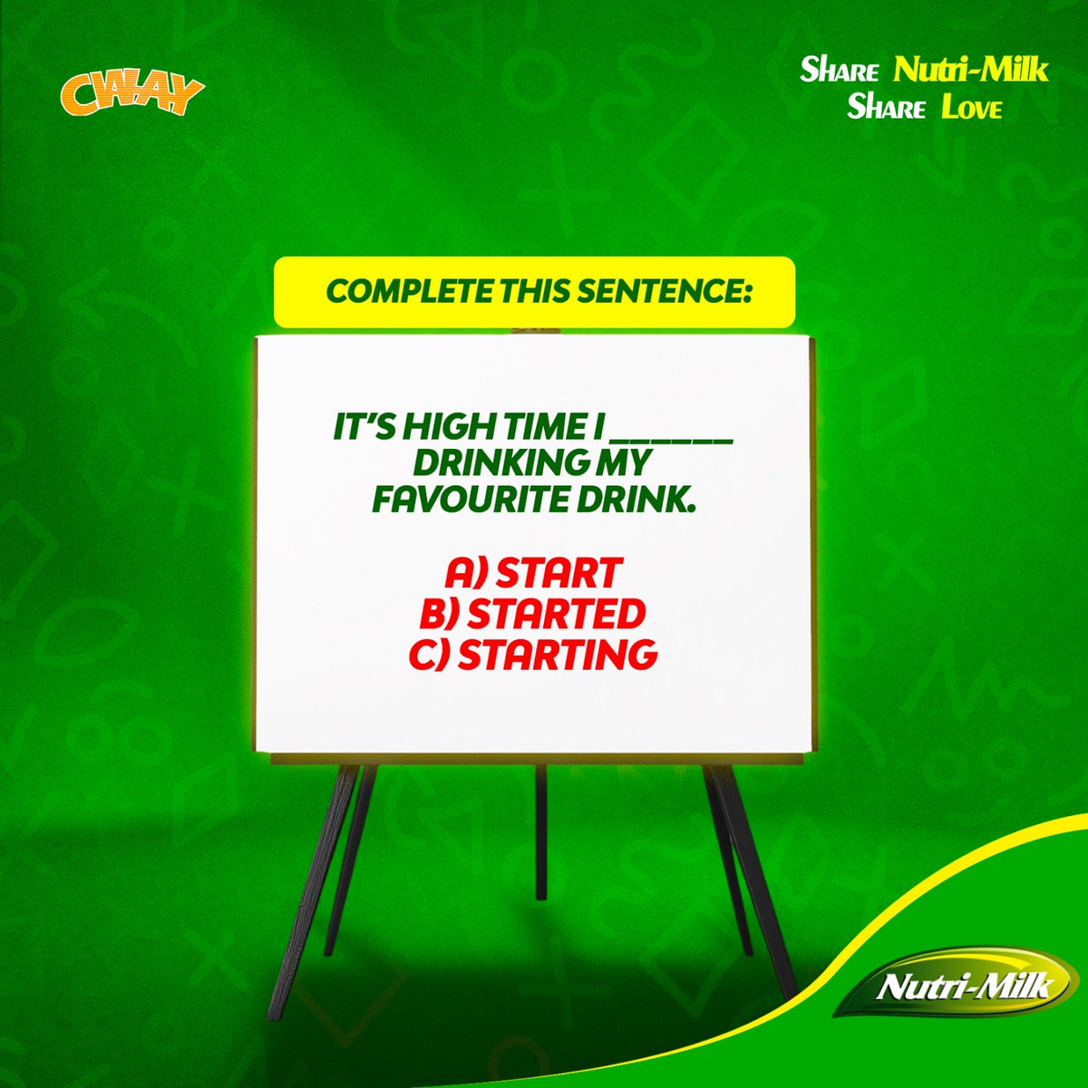 Weekend Brain Teaser! 🧠🥛

It’s that time again—chill vibes, smart moves, and your favourite Nutri-Milk by your side!

Can you #CompleteTheSentence? Comment below and tag that friend who’s always quick with the right answers.

#NutriMilk #ShareNutriMilkShareLove