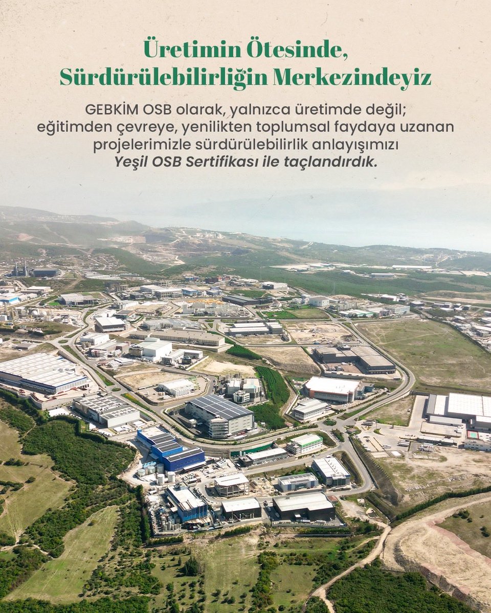 GEBKİM OSB olarak, doğaya ve insana duyarlı yaklaşımımızı, Türk Standartları Enstitüsü tarafından verilen Yeşil OSB Sertifikası ile taçlandırdık. 

GEBKİM OSB, çevreye duyarlı üretim anlayışıyla yalnızca sanayinin değil, geleceğin de rengine katkı sunmaya devam edecek. 💚