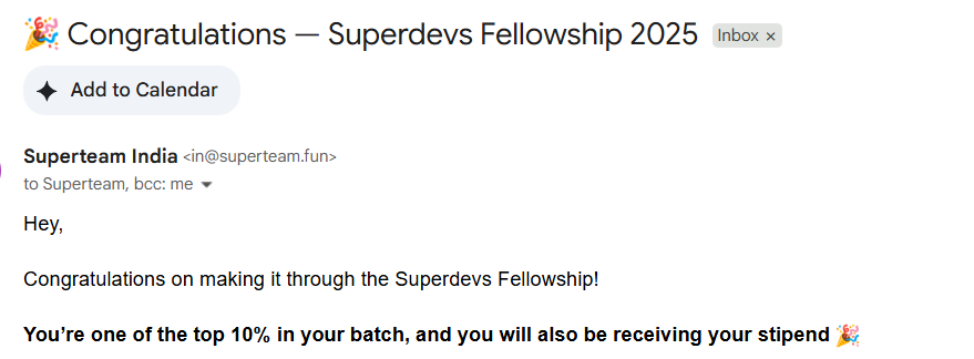 KrsnaAgr's tweet image. Made it throught 8 Weeks long Superdev Fellowship.
W 
@kirat_tw @SuperteamIN