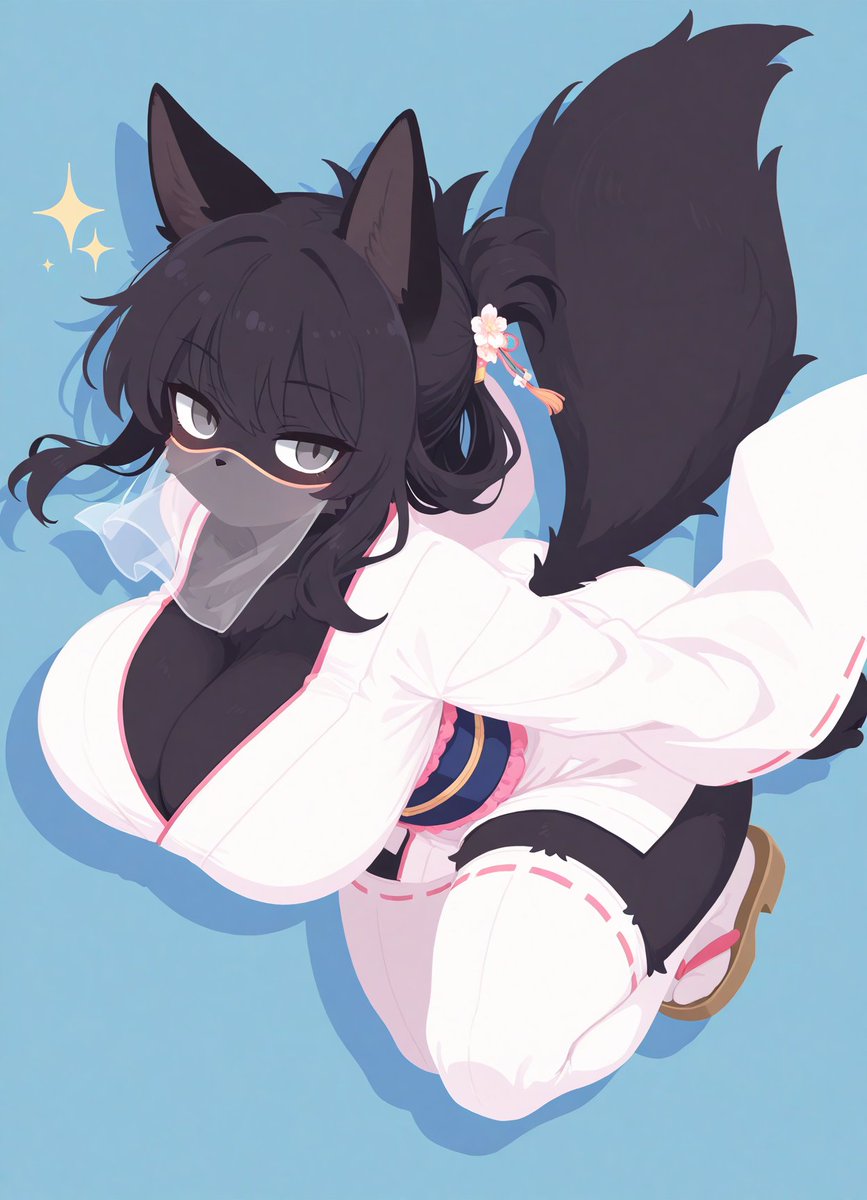 ninJoMonster115's tweet photo. 黒狐🦊

口覆以外の衣装を決めていない。
当初は死者の三角巾を着けさせたが、結局外させた。
#AIイラスト https://t.co/GozcNi3UpP