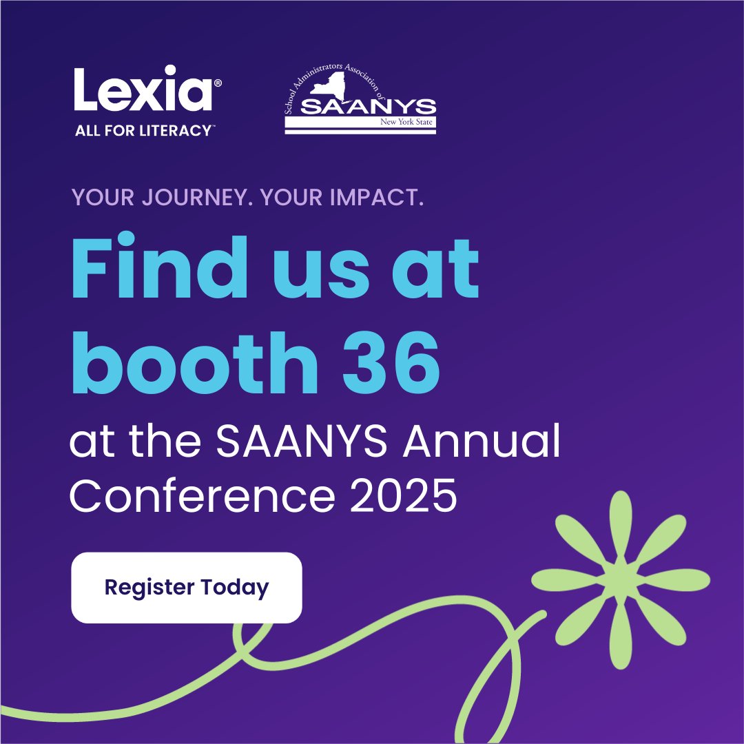 LexiaLearning's tweet image. 📅 Heading to the #SAANYS25 Annual Conference? Stop by Booth #36 to connect with fellow administrators and explore how to lead successful literacy implementation. Lexia is proud to support your work through @SAANYS. Can’t attend? Let’s meet virtually: bit.ly/46Rzstx