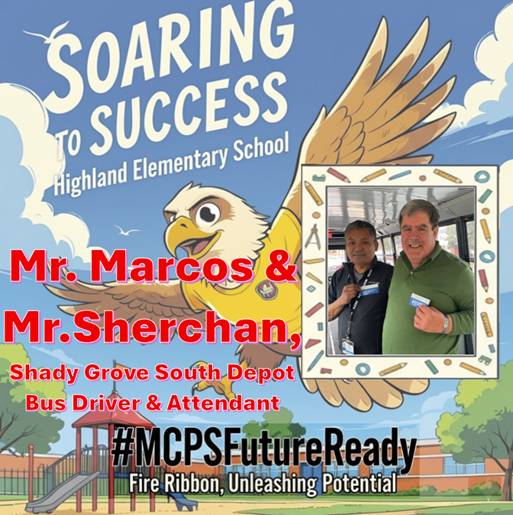 OlaughlinK's tweet photo. Mr. Marcos and Mr. Sherchan ALWAYS greet our students with kindness. They go above and beyond to communicate positively with our students, their families, and our community. We are so lucky to have THE BEST bus team at Highland ES. #MCPSFutureReady @MCPS https://t.co/Gv2Y245taz