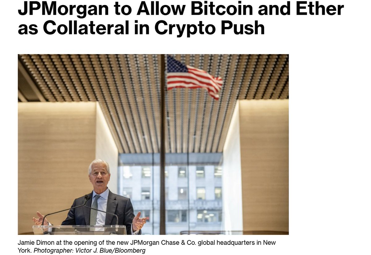 Jamie Dimon on BTC from “hyped-up fraud” to accepting it as collateral for lending. Quite amazing really compared to 2 years ago. We are not bullish enough