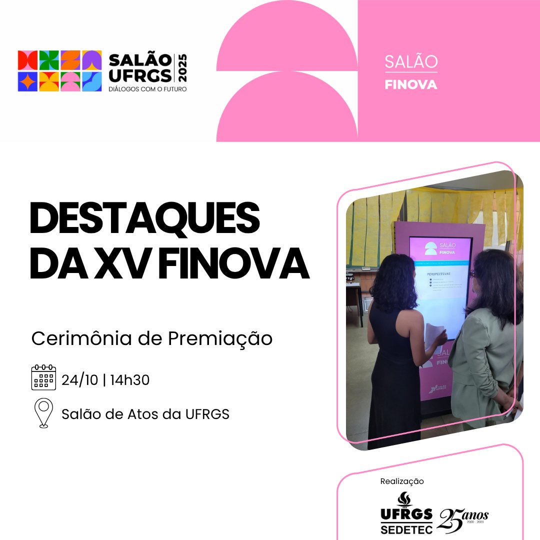 Destaques da XV FINOVA – Feira de Inovação Tecnológica

Destaques da 15° FINOVA aqui: ufrgs.br/sedetec/destaq…
