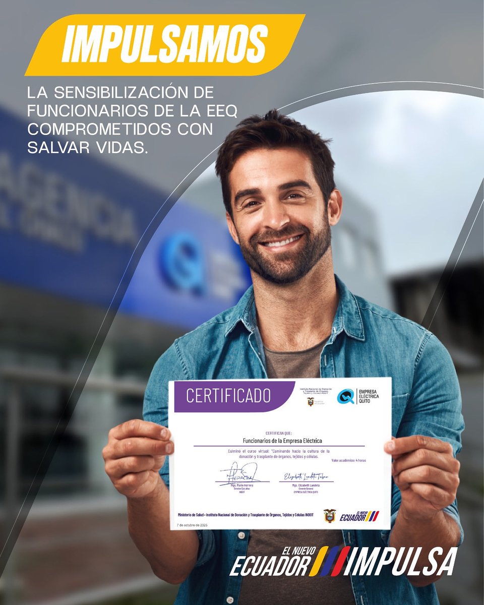 El INDOT desarrolló una capacitación virtual dirigida a 1.739 colaboradores de la <a href="/ElectricaQuito/">Empresa Eléctrica Quito</a>, a través del curso “Caminando hacia la cultura de la donación”.

Este espacio permitió fortalecer los conocimientos sobre el proceso de donación y trasplante, promoviendo la