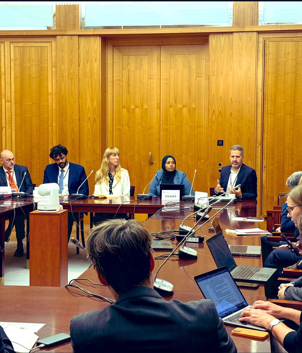 RadioMuqdisho's tweet photo. Somalia’s delegation led by Minister of Environment and ClimateChange @BashirMJ joined the #BCSC2025 in Berlin. Speaking on a panel, Ms. @ayanthecritique underscored that #ClimateFinance can strengthen peace and resilience, noting Somalia’s call to treat #ClimateChange as both an environmental and security challenge.