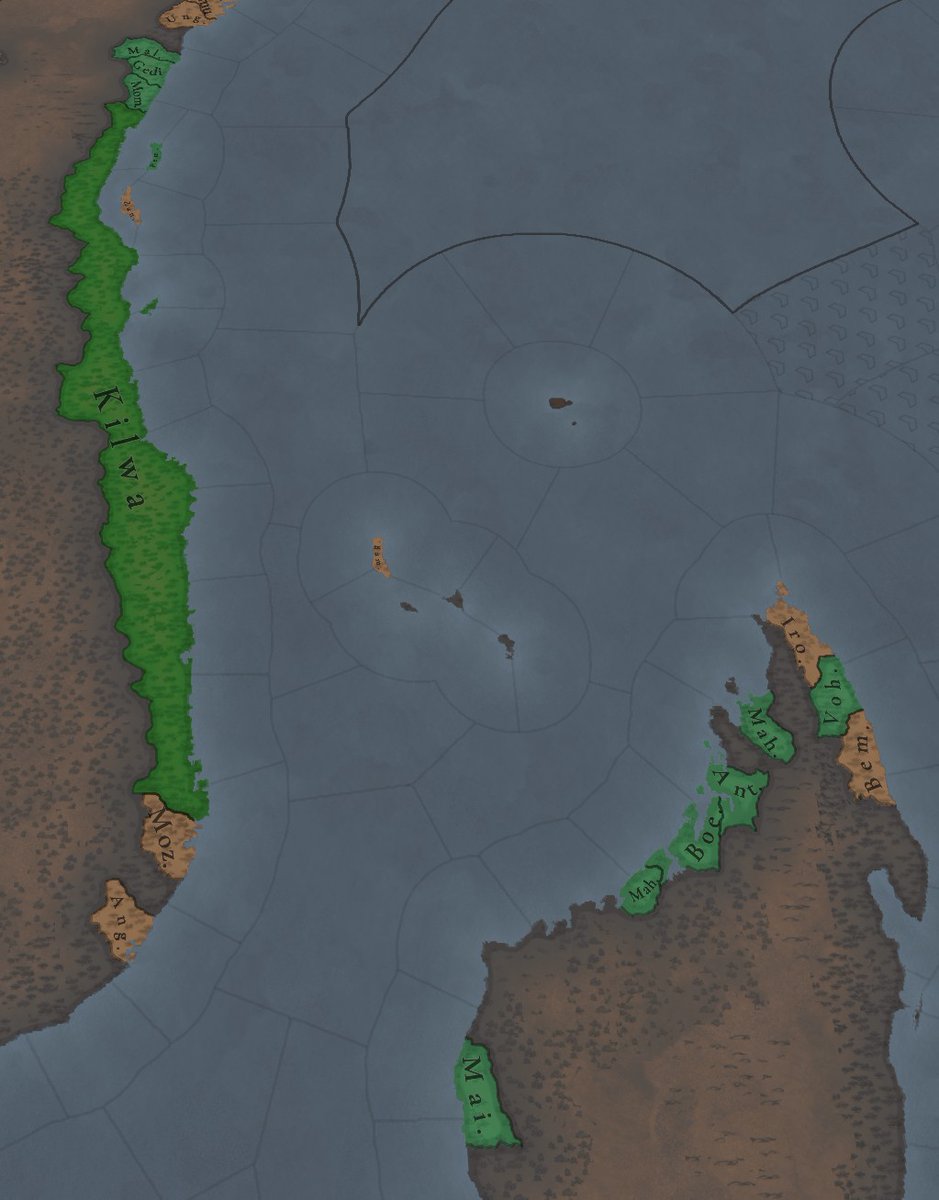 nekotei_m's tweet image. #EU5 #ProjectCaesar
Tinto Flavour#45はキルワ、ジンバブエ固有コンテンツの紹介
forum.paradoxplaza.com/forum/develope…

◎キルワ
■歴史的背景
‣10世紀の半ば頃、ペルシアのシーラーズから脱出した王子のひとりがキルワ島に漂着し、王国を興したという伝承が16世紀のキルワ年代記に綴られている…