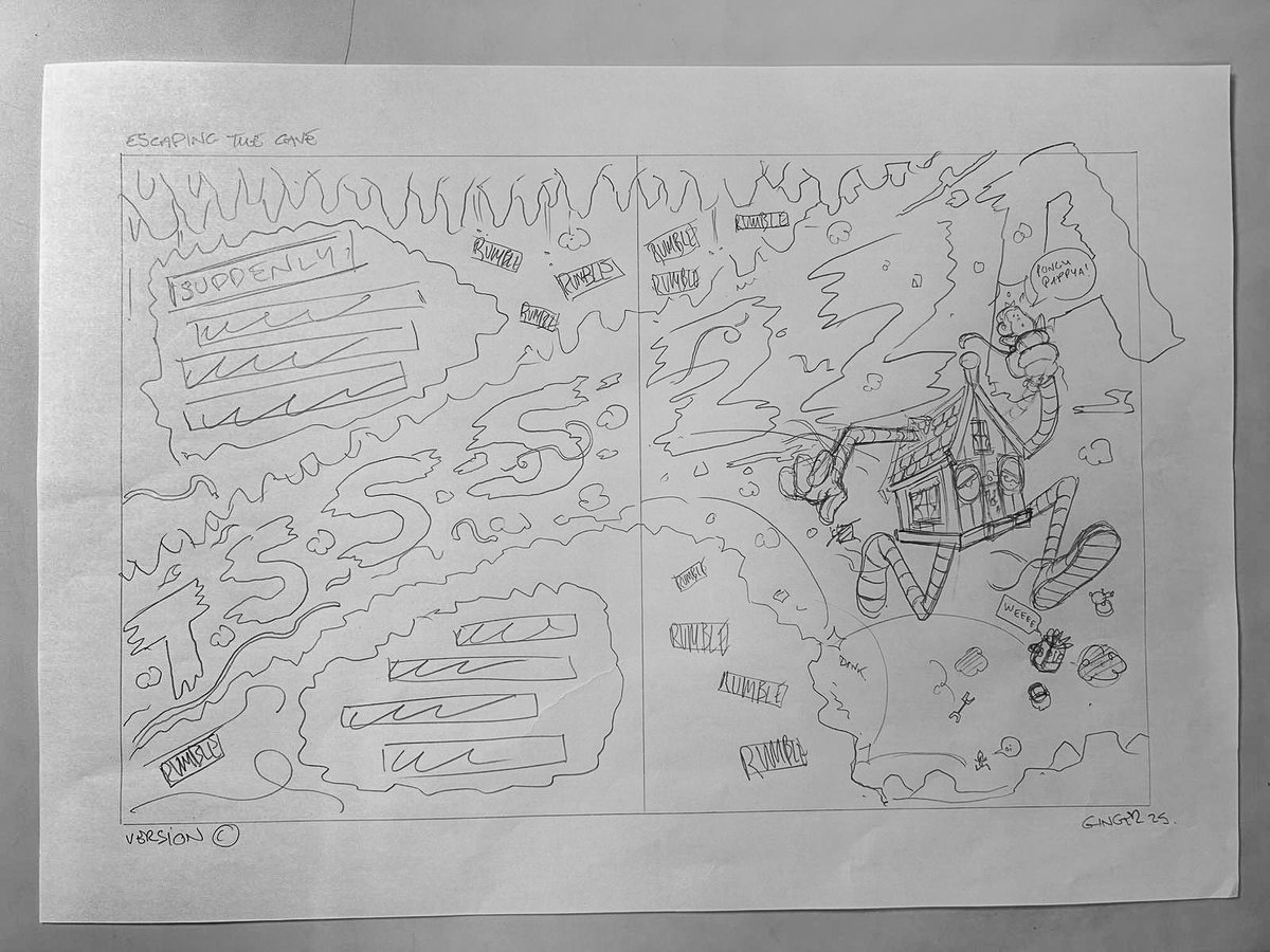 moopthemonkey's tweet photo. A day in the life of making #MoopTheMonkey! 📚 Reworking a scene where House bolts from a dark stinky cave to save Moop. Finally, we decide on Version B. We love how House clutches Moop in two hands like his favorite plush! ☺️ 
#ChildrensBook #KidLit #IndieAuthors #Publishing https://t.co/jUJgDycmXw