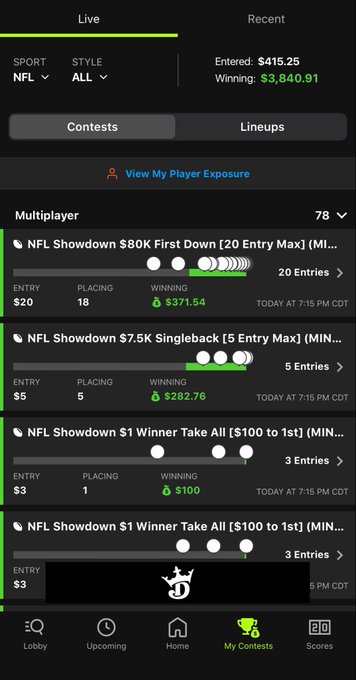 Massive DraftKings NFL Showdown win.