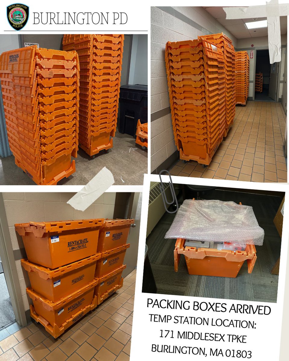 burlingtonpd's tweet image. BPD had packing boxes delivered this week. Department personnel have begun to pack up offices for the coming move.

Reminder: our temporary facility is at 171 Middlesex Tpke, Burlington, MA 01803.

We can still be reached at: 781-272-1212

#moving #BurlingtonMA #newpolicestation