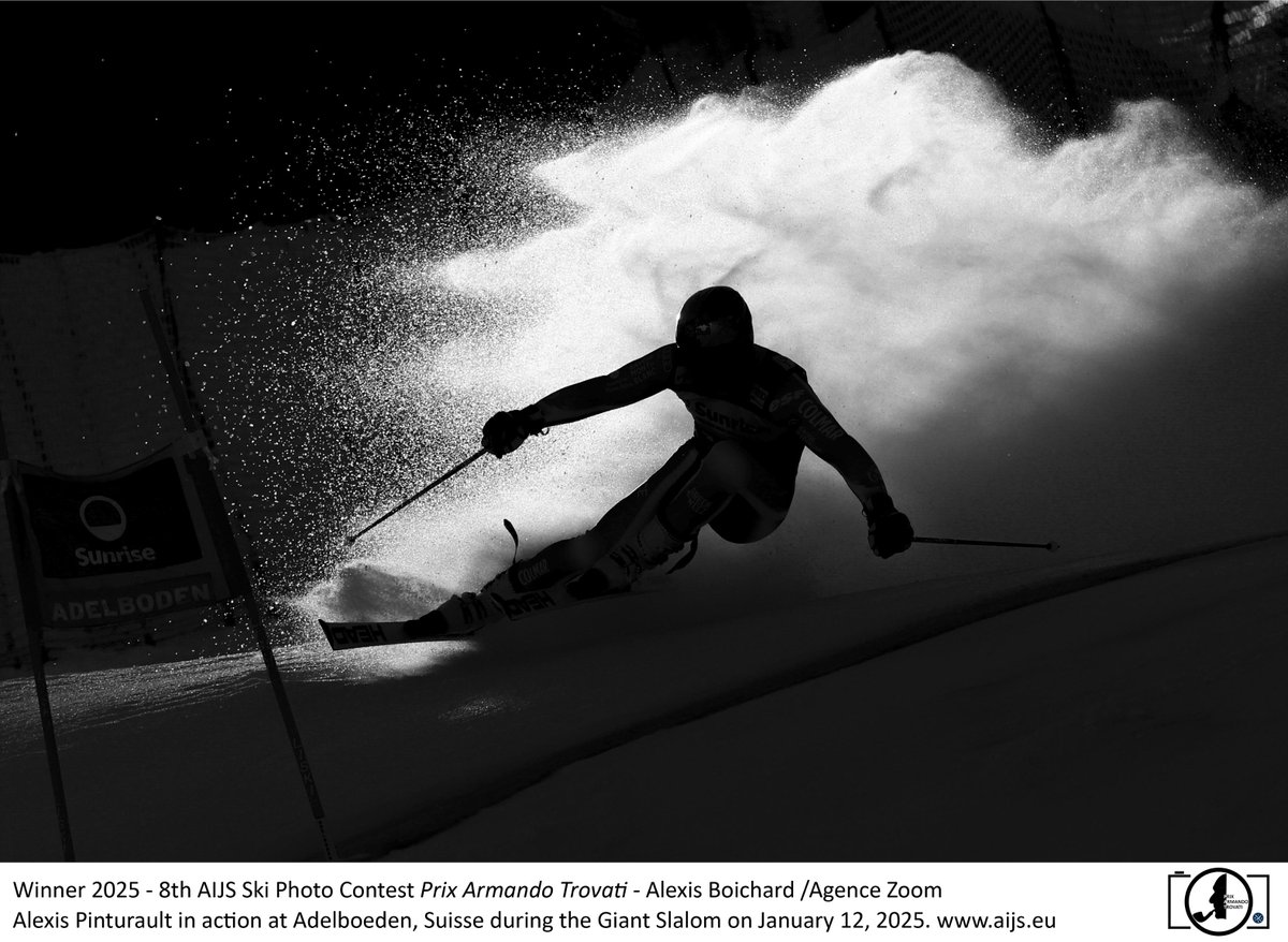 Alexis Boichard, Marseille's photographer for Agence Zoom was named the winner of the AIJS Prix Armando Trovati 2025 for his photograph of <a href="/AlexPinturault/">Alexis Pinturault</a>  in action at the Giant Slalom in Adelboden #PATrovati #skifoto #FISALPINE #AIJS #PrixArmandoTrovati aijs.eu