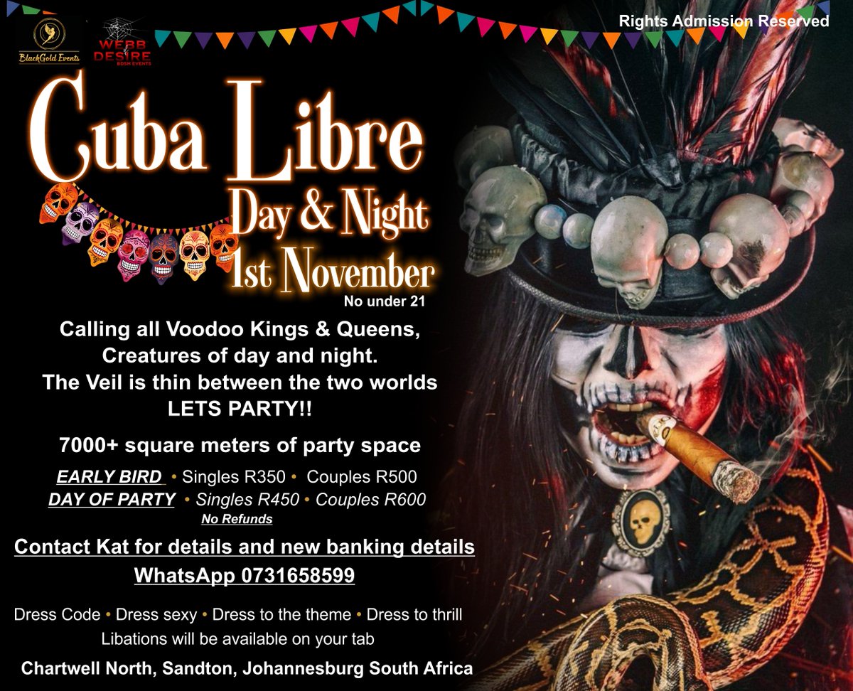 Cuba Libre Day and Night Event - Calling all Voodoo Kings &amp; Queens,  Creatures of day and night. The Veil is thin between the two worlds LETS PARTY!!  7000+ square meters of party space - Dancing, swimming pool, rock &amp; goth music. and lots of play space - Contact Kat 

#partytime