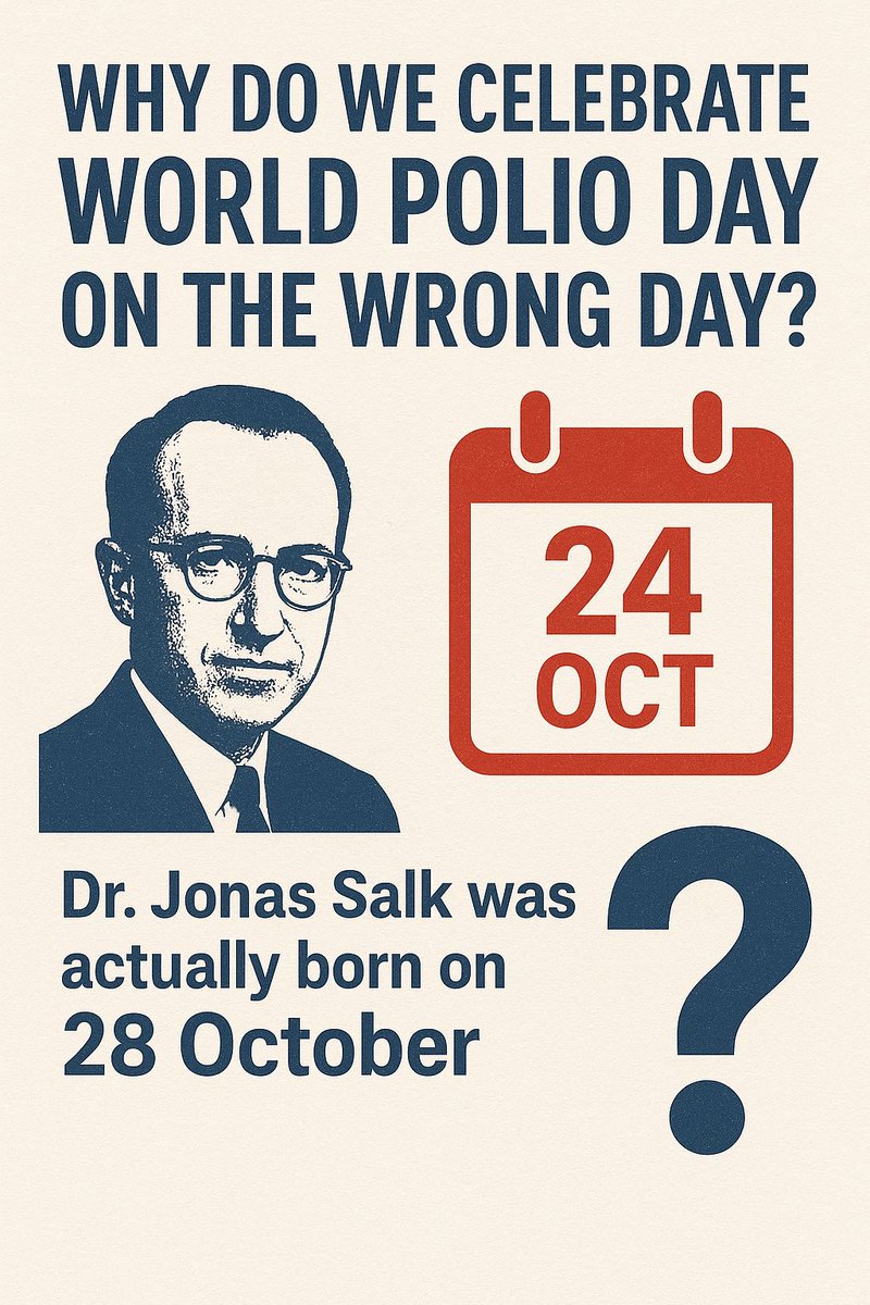 24 October, is celebrated as World Polio Day to mark the birth of Dr. Jonas Salk — the scientist who developed the first successful polio vaccine.

But here’s a little-known fact: Dr. Salk was actually born on 28 October 1914. 1/