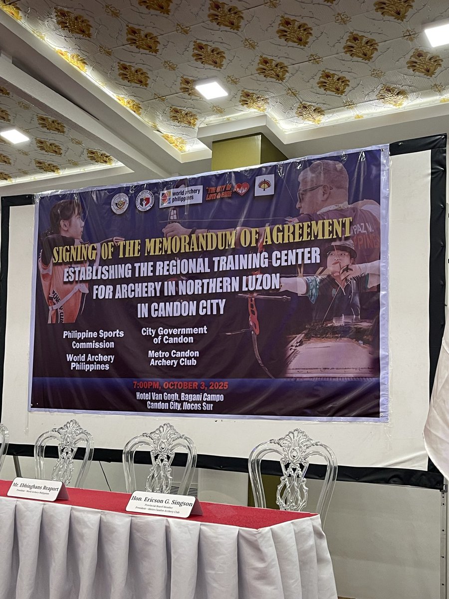 junavPSC's tweet photo. PSC Chairman Pato Gregorio MOA signing with Candon City Mayor Eric Singson, establishing the national training center for archery in the city #HappyAtletangPinoy https://t.co/UgFJ3XH18w