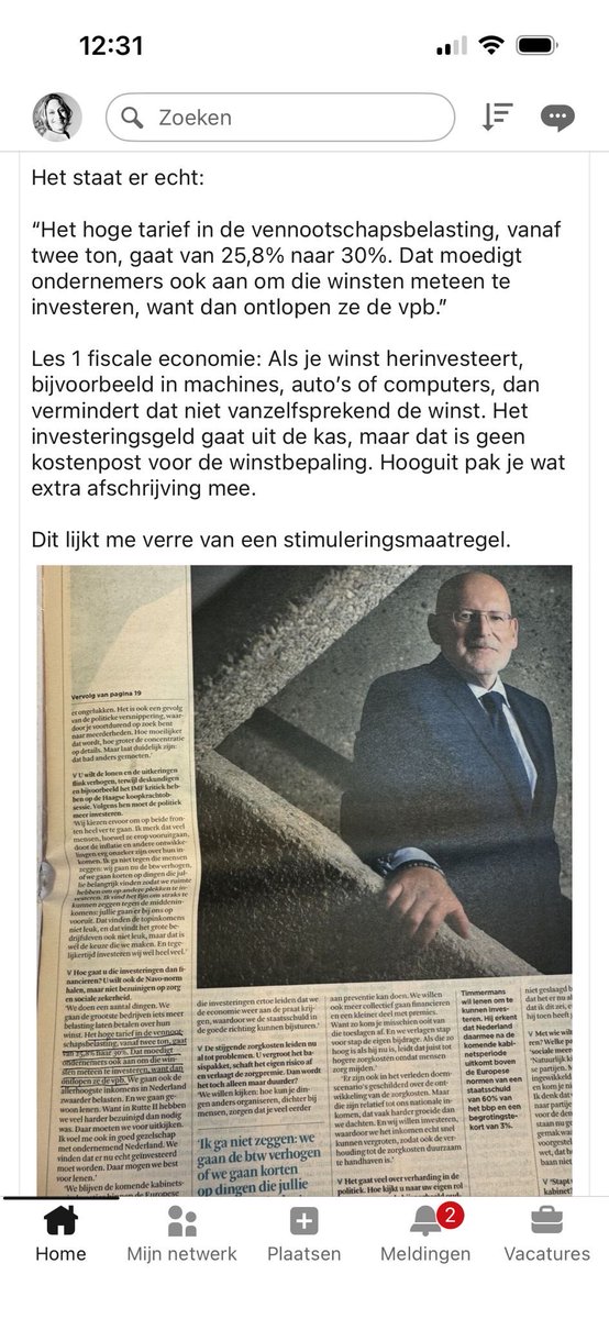 <a href="/martinvisser/">Martin Visser</a> @vvd Frans Timmermans jokt. Ondernemers kunnen de VpB ontlopen als ze hun (grote) winsten meteen investeren, zo valt te lezen in een interview met het FD. Zo verdedigt hij de verhoging van de bedrijfslasten voor de financiering van linkse plannen. Uitgaven vs kosten