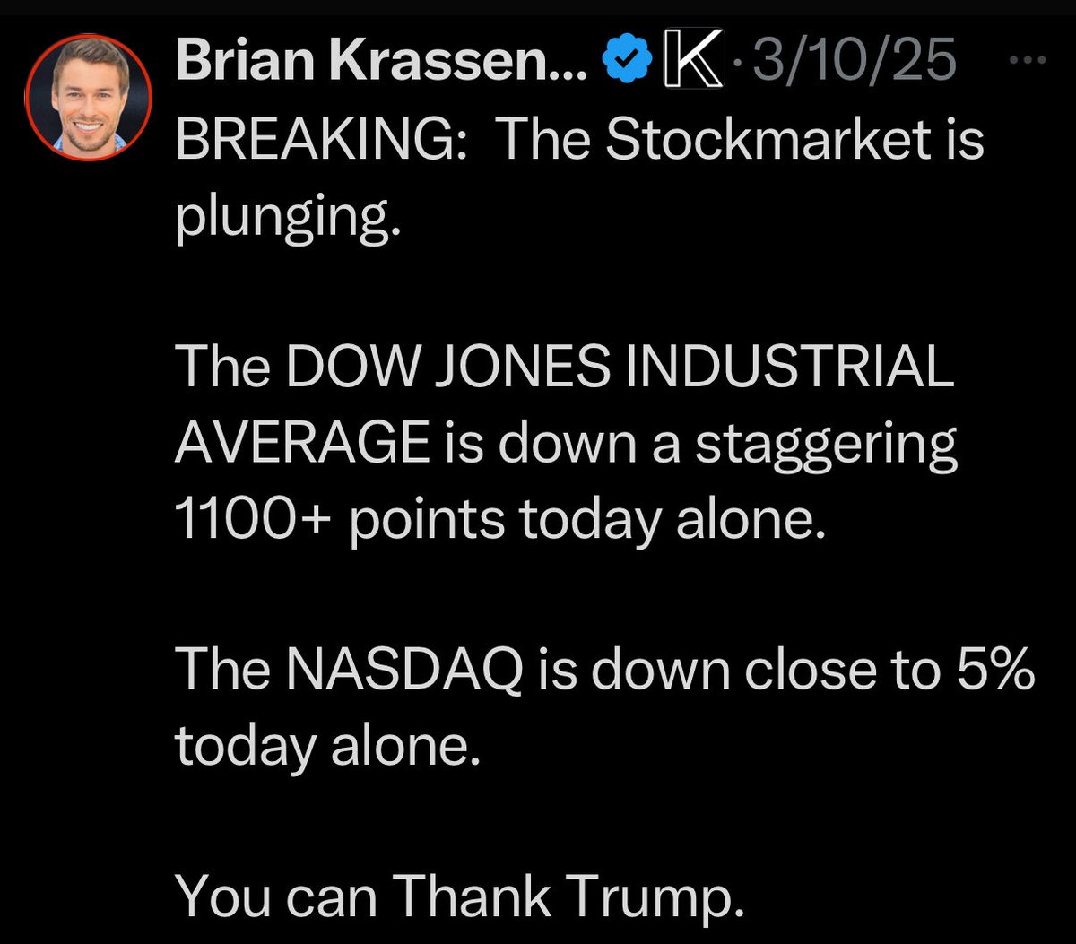 Stock’s hitting record HIGHS today and this twat is ALWAYS wrong!  

You going to say “thank you” to YOUR President now <a href="/krassenstein/">Brian Krassenstein</a>?  🤡