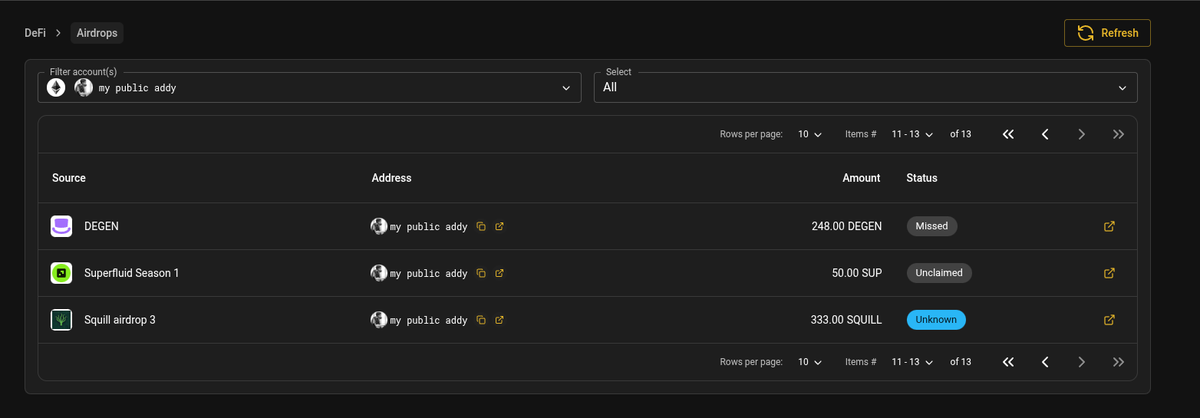 LefterisJP's tweet image. Just found out my public address is eligible for the Squill airdrop. I discovered it right inside @rotkiapp 🪂
rotki tracks many airdrops automatically, so you never miss free money again.
Open rotki → check your airdrops → thank me later
Use rotki, make money 💰