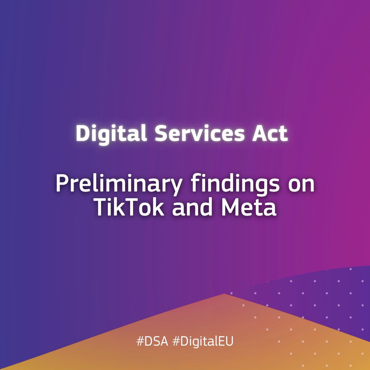 🔔Preliminary findings sent to TikTok, Facebook &amp; Instagram under the Digital Services Act.

The <a href="/EU_Commission/">European Commission</a> found the three platforms in breach of their transparency &amp; user empowerment obligations under the DSA.

Users must know their rights &amp; have the tools to exercise them.