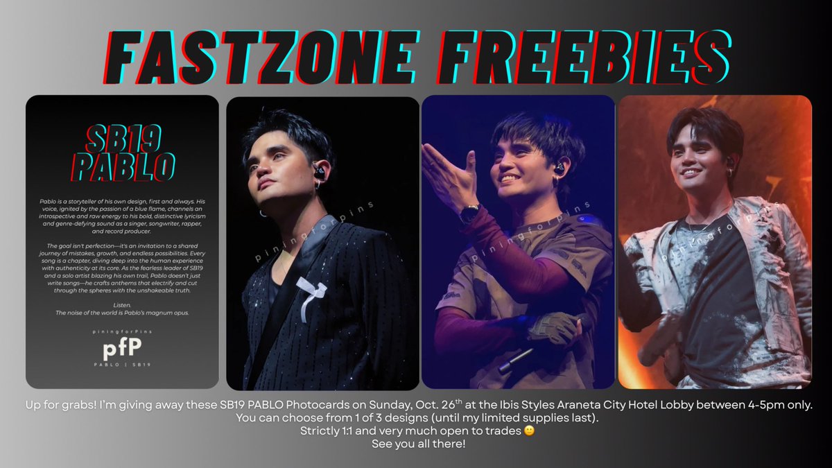 piningforpins's tweet image. FASTZONE FREEBIES ALERT
SB19 PABLO Photocards
Strictly 1:1, open for trades too ☺️
Details in the pub-mat for my whereabouts!
@SB19Official #SB19 
@imszmc #SB19_PABLO