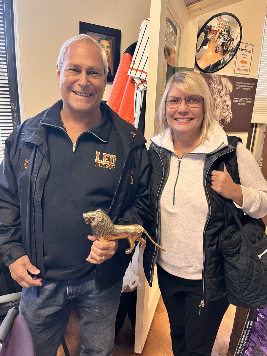 Out alums are the best! Jim has looked out for me for the past 10 years! So happy to be gifted this brass lion today from the Carollo’s!  To me it’s priceless! That’s Jim. <a href="/LeoHighChicago/">Leo High School </a>