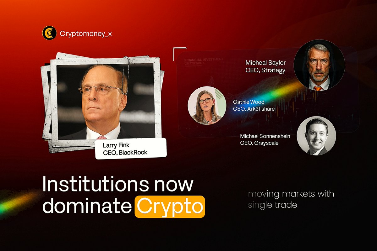 INSTITUTIONS IN CRYPTO 🧵
Who They Are and What They Actually Do

Strategy, Grayscale, BlackRock, Strategy, Galaxy Digital. Institutions now dominate crypto.

They control billions, move markets with single trades, and changed the game forever.

Here's who's who, what they