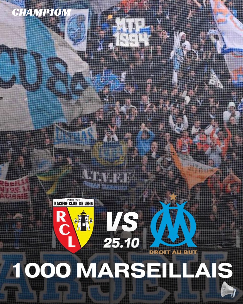 🚨1000 supporters marseillais seront du déplacement à Lens, ce samedi ! 

(<a href="/brunoblanzat/">Bruno Blanzat</a>) #TeamOM #RCLOM