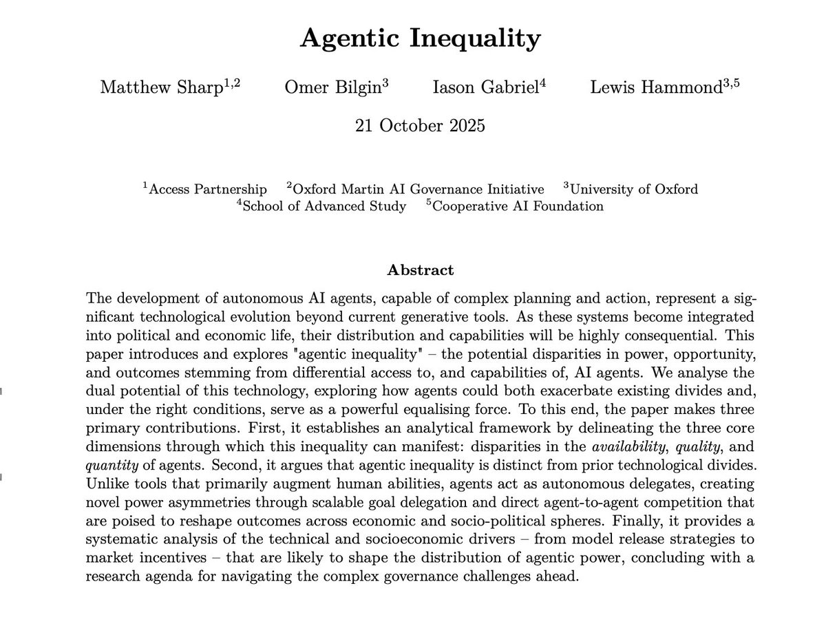 AI agents aim to augment and enhance human agency across a range of domains.

How this "surplus agency" is distributed – including whether the benefit is broad or narrow – could have a major impact on the distribution of overall opportunity, and the shape of our social world.