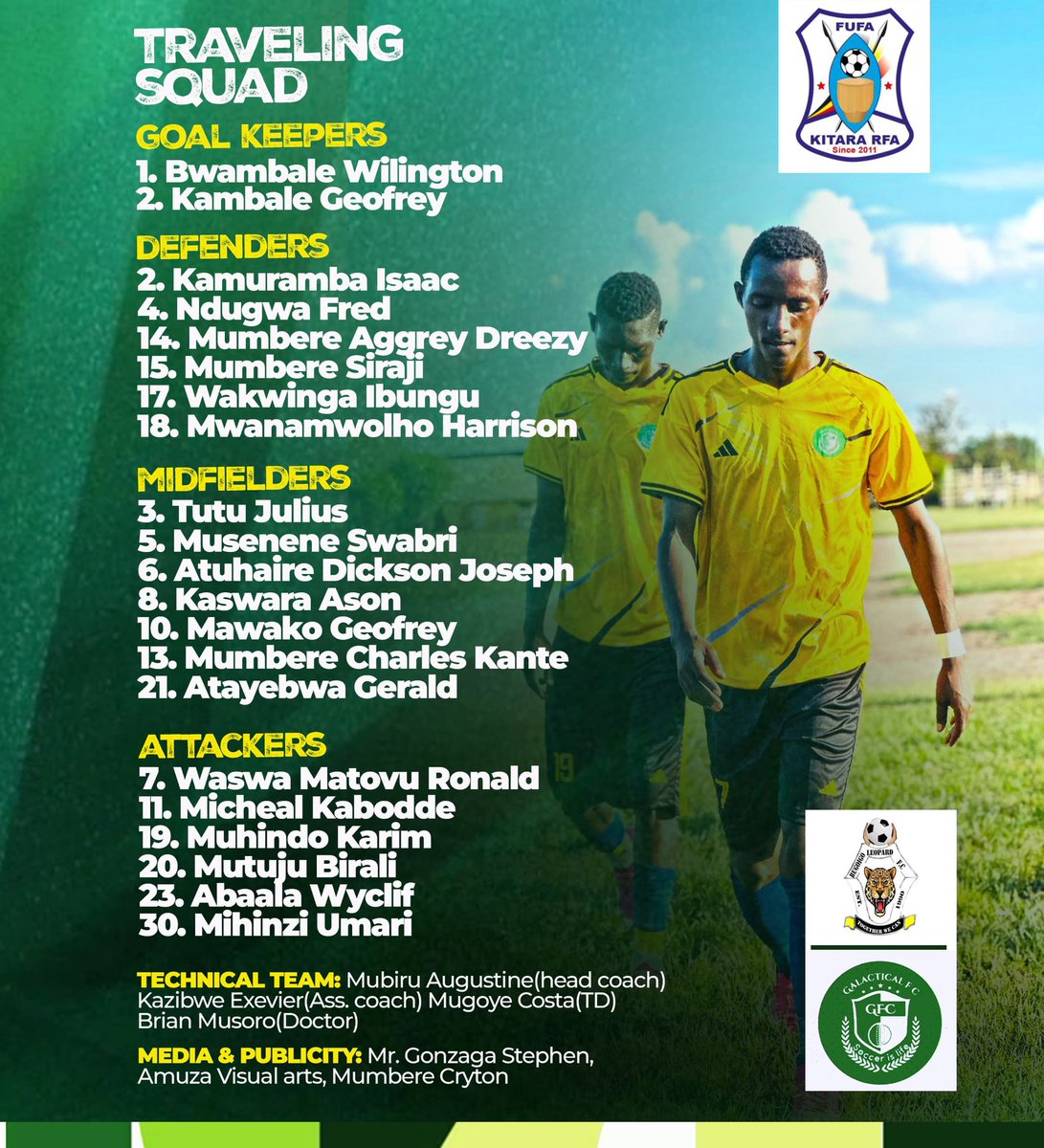 KaseseSportsTV's tweet photo. 🚌 𝐂𝐎𝐍𝐅𝐈𝐑𝐌𝐄𝐃: @galacticalfc (Mabira Town Council FC) has released a 21 man squad traveling to face Bugoigo Leopards FC in the Kitara Regional League season opener.

The team set off from Kasese town this afternoon.

#KaseseOnlineSportsTV https://t.co/UdWmUp26u1