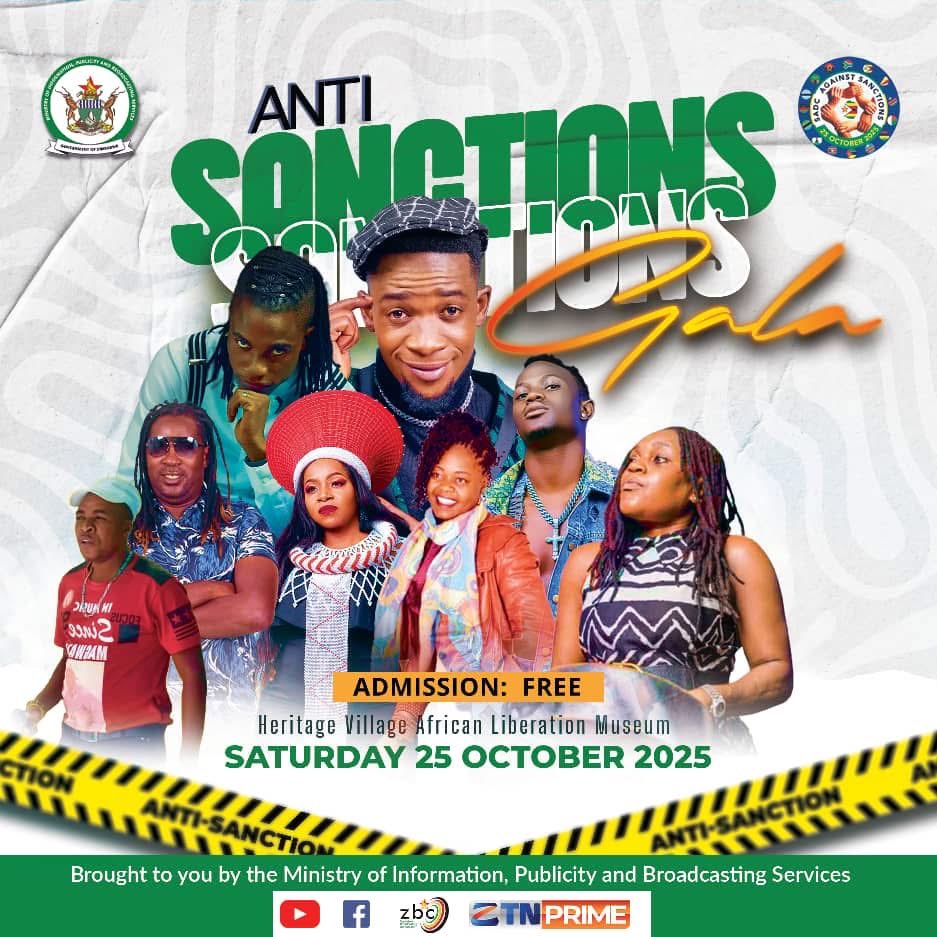 Star studded line up for the Anti-Sanctions Gala slated for tomorrow at Heritage Village in Harare.
Free entry! 
Don’t miss out! 

#AntiSanctionsDay #Zimbabwe