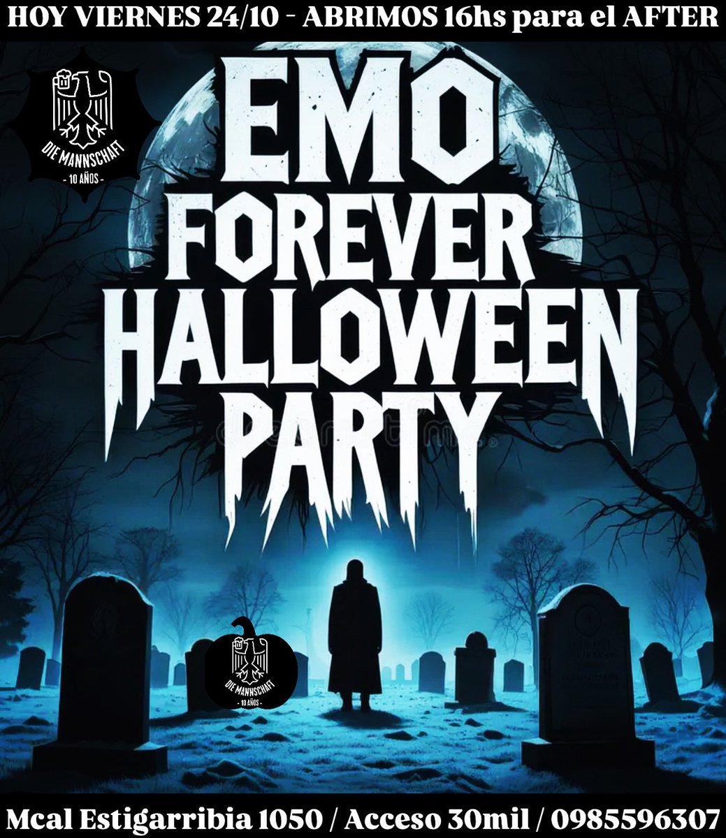 diemannschaftpy's tweet image. HOY VIERNES 24/10 de HALLOWEEN 👻🎃 & #emonite 🖤 Tributo a @mychemicalromance @officialmisfits @falloutboy @panicatthedisco @blink182py & MORE 
por @tamagochipy 
en vivo en el CENTRO.
📲 0985596307 WHATSAPP.
Abrimos 16hs para el AFTER 🍻.
📍MCAL ESTIGARRIBIA 1050 c/ EEUU