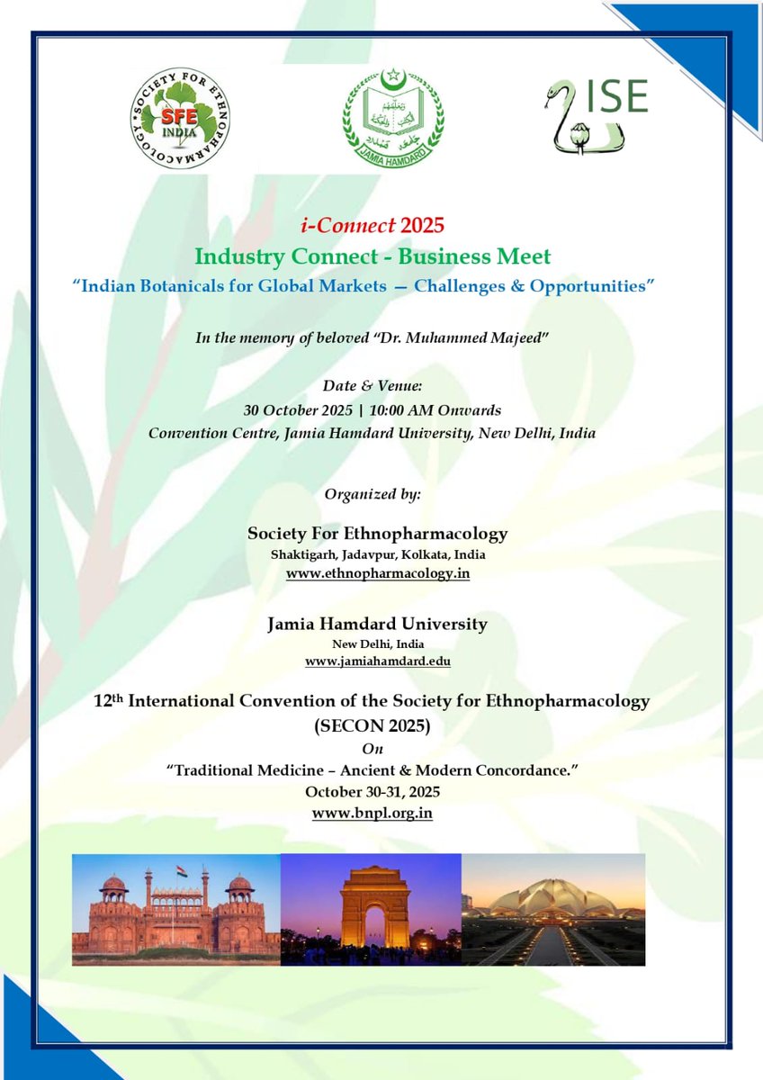 Get ready for the i-Connect 2025: Industry Connect – Business Meet, a flagship initiative of SFE-India in collaboration with Jamia Hamdard University, bridging academia, industry, entrepreneurs, &amp; policymakers to strengthen India’s herbal innovation ecosystem
<a href="/PulokMukherjee/">Prof. Pulok K Mukherjee</a>