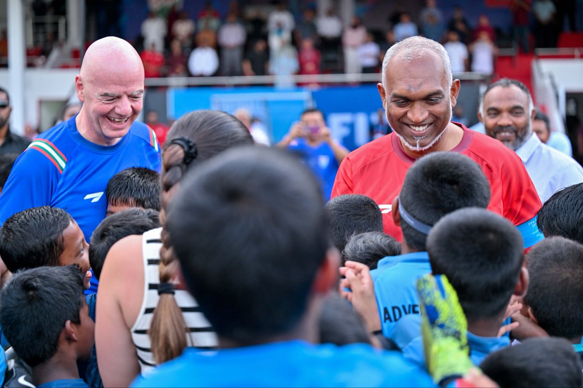 President Dr. Muizzu and FIFA President Infantino unveil the Diamond Jubilee logo celebrating 75 years of Maldivian football.