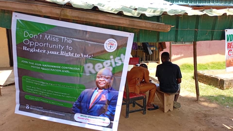 WoleElekaF's tweet photo. The Wole Eleka Empowerment Foundation supports @inecnigeria’s voter registration in Ikere, partnering with the Council of Elders to drive civic inclusion and strengthen democracy at the grassroots.

#WoleElekaFoundation #INEC #Ikere #VoterRegistration #Democracy https://t.co/2taGYjkoIG